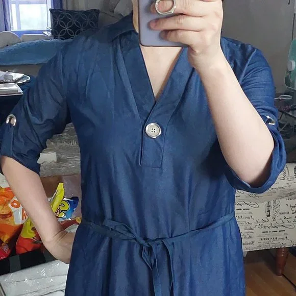 Mlle Gabrielle Dresses | Mlle Gabrielle Denim Color Dress Matching Belt Handsome Added Pockets Small | Color: Blue | Size: S | Sellpm2023'S Closet Mlle Gabrielle Dresses | Mlle Gabrielle Denim Color Dress Matching Belt Handsome Added Pockets Small | Color: Blue | Size: S | Sellpm2023'S Closet